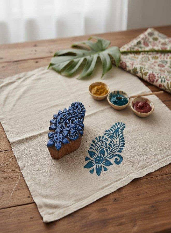 KHUSHA CREATIONS Wooden Printing Block Set for Fabric, Clay & Paper | Floral & Paisley Hand-Carved Stamps for Block Printing, Rangoli, Craft, Mehndi Design (Set of 4) - Image 5